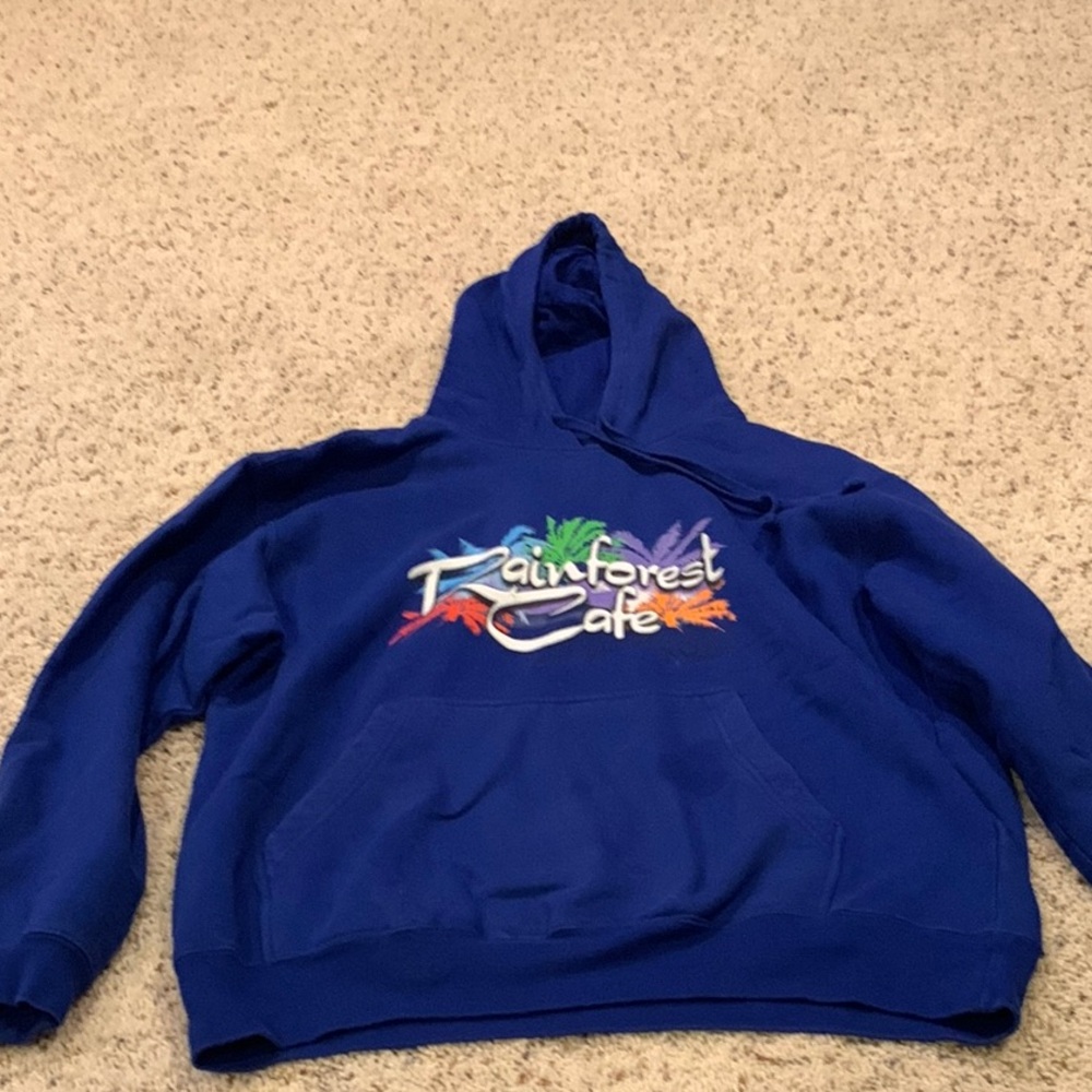 RAINFOREST CAFE Blue Graphic Hoodie Sweatshirt